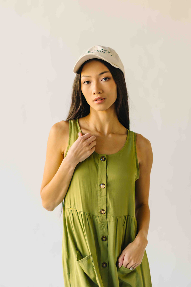 The Broxton Button-Down Midi Dress in Olive