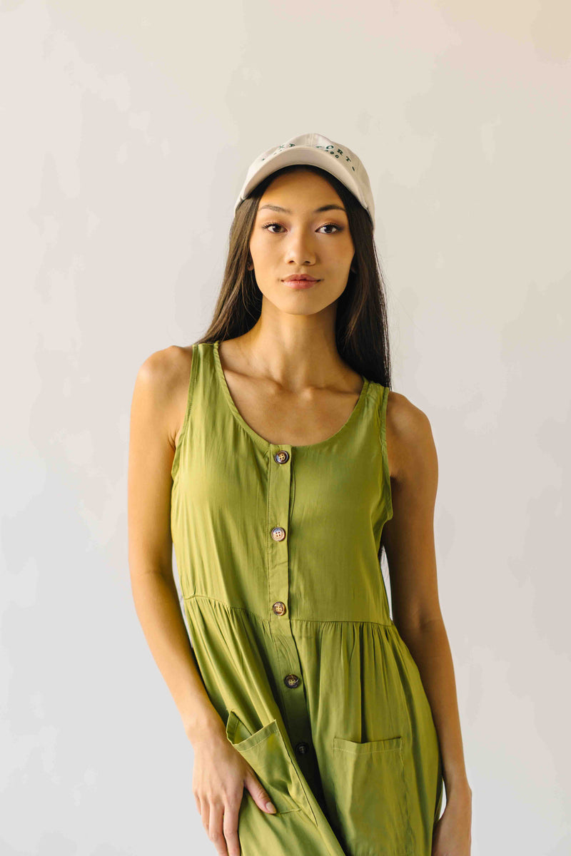 The Broxton Button-Down Midi Dress in Olive