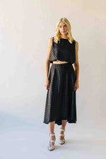The Brewster Houndstooth Midi Skirt in Black