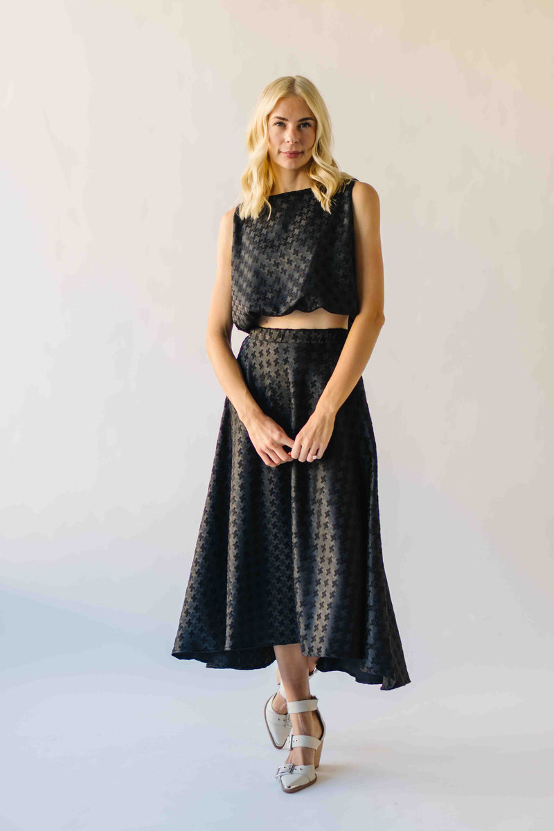 The Bronson Houndstooth Bubble Blouse in Black
