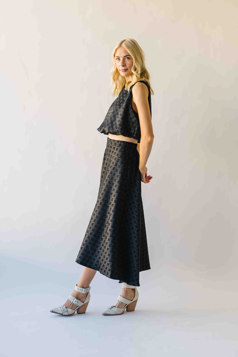 The Bronson Houndstooth Bubble Blouse in Black