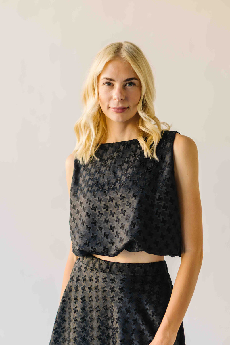 The Bronson Houndstooth Bubble Blouse in Black