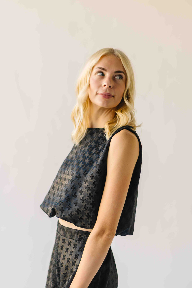 The Bronson Houndstooth Bubble Blouse in Black