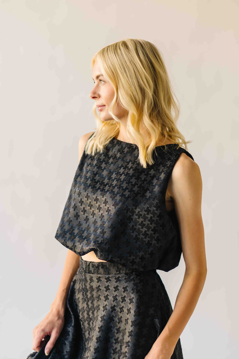 The Bronson Houndstooth Bubble Blouse in Black