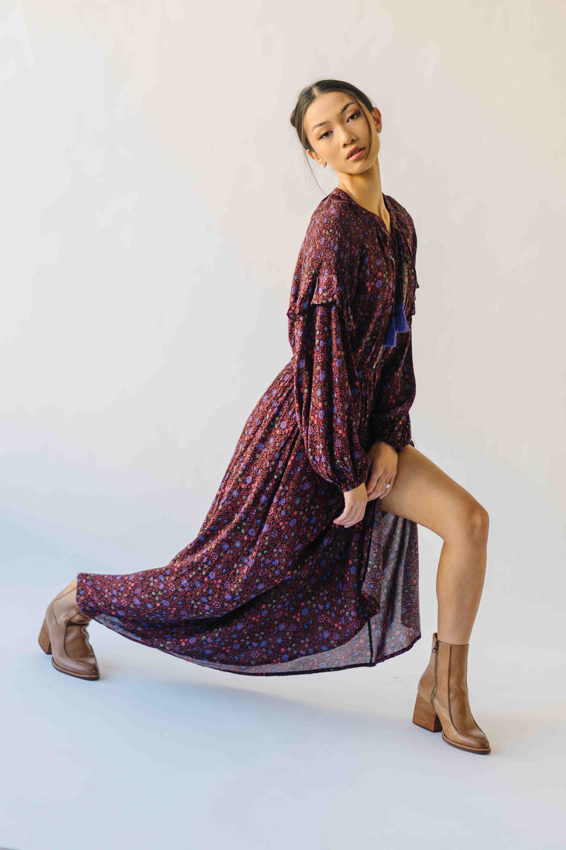 The Quinney Patterned Maxi Dress In Burgundy