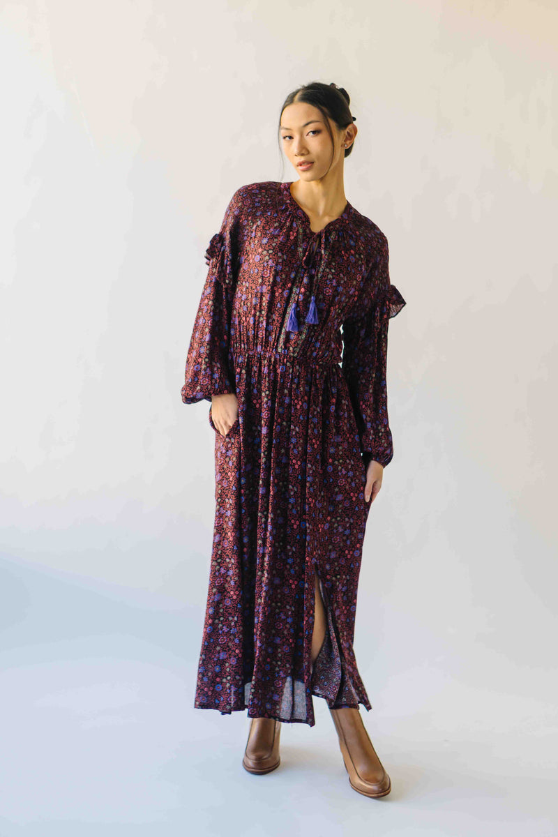 The Quinney Patterned Maxi Dress In Burgundy