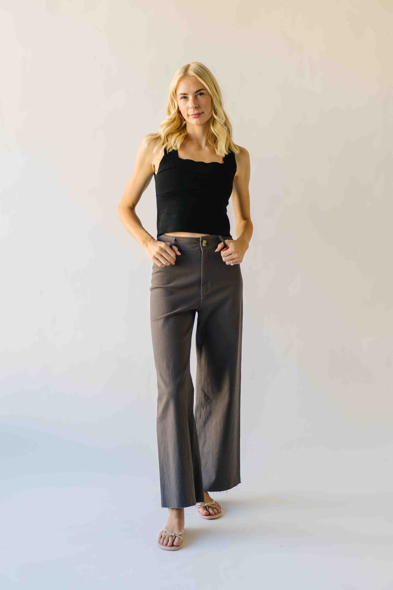 The Lavina High Waisted Wide Leg Pant in Deep Grey