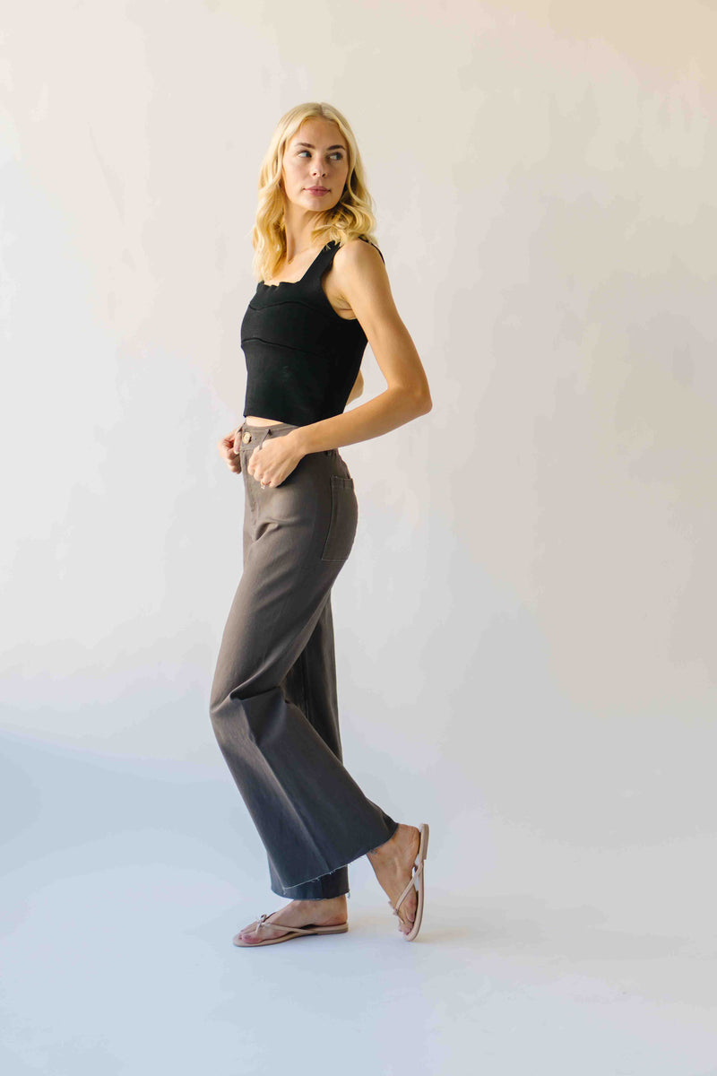 The Lavina High Waisted Wide Leg Pant in Deep Grey