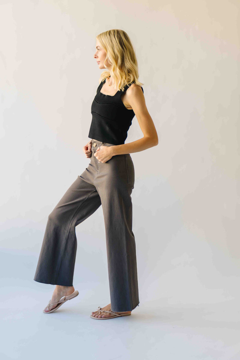 The Lavina High Waisted Wide Leg Pant in Deep Grey