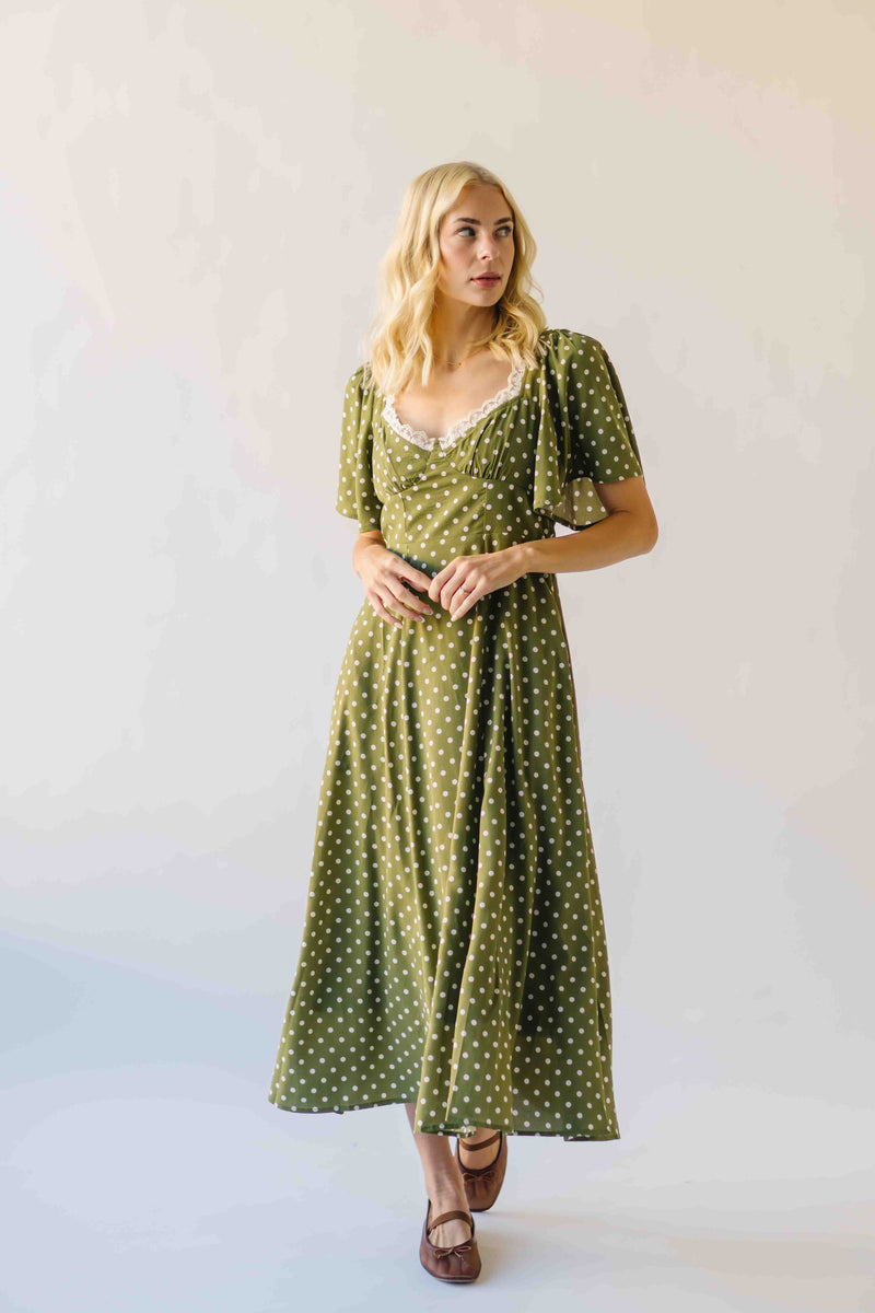 The Rodgers Flutter Sleeve Midi Dress in Olive