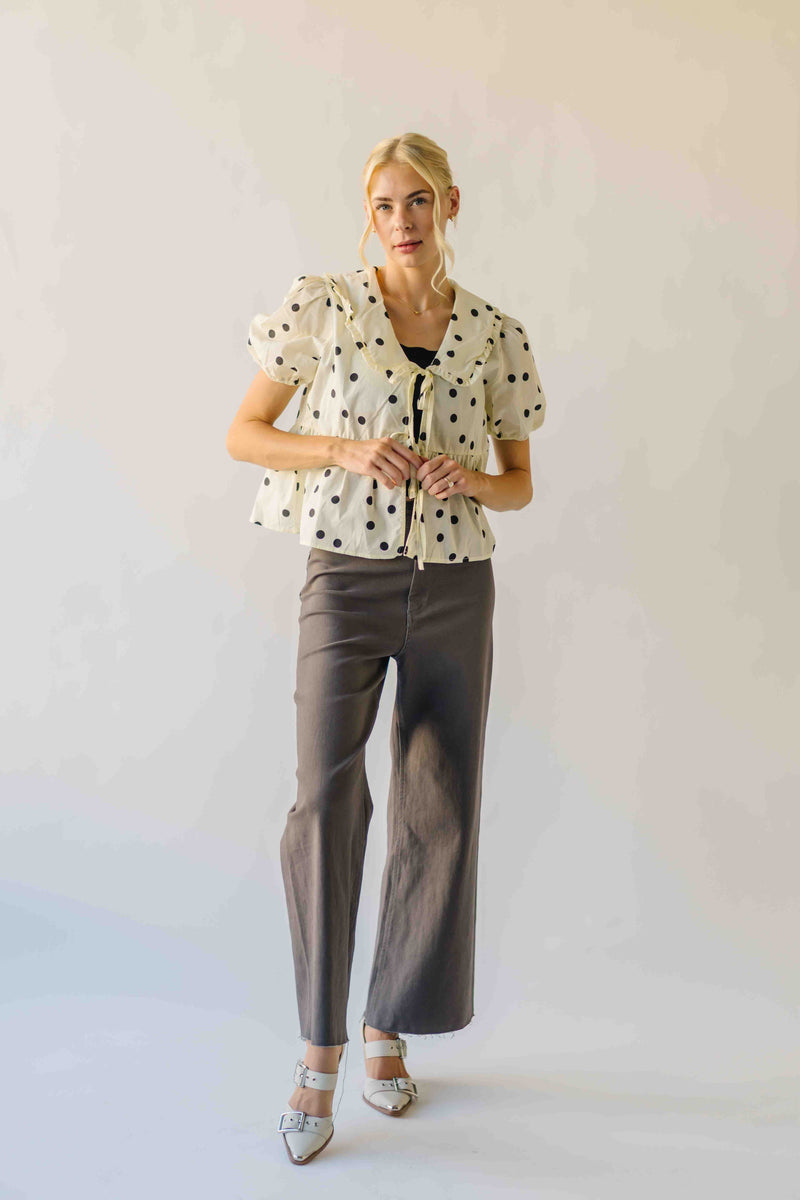 The Carlota Tie Front Polka Dot Blouse in Ivory