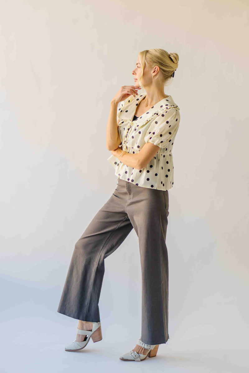 The Carlota Tie Front Polka Dot Blouse in Ivory