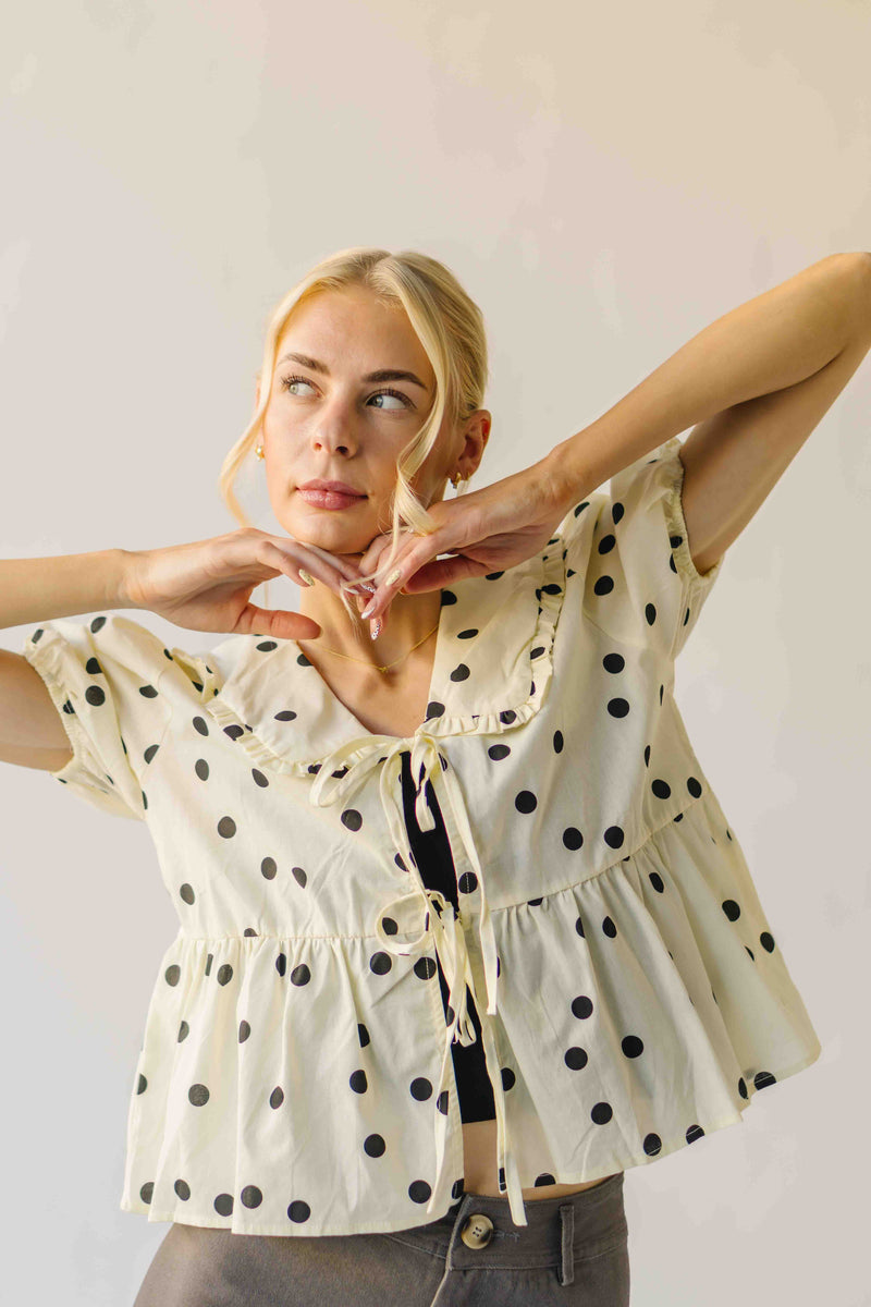The Carlota Tie Front Polka Dot Blouse in Ivory