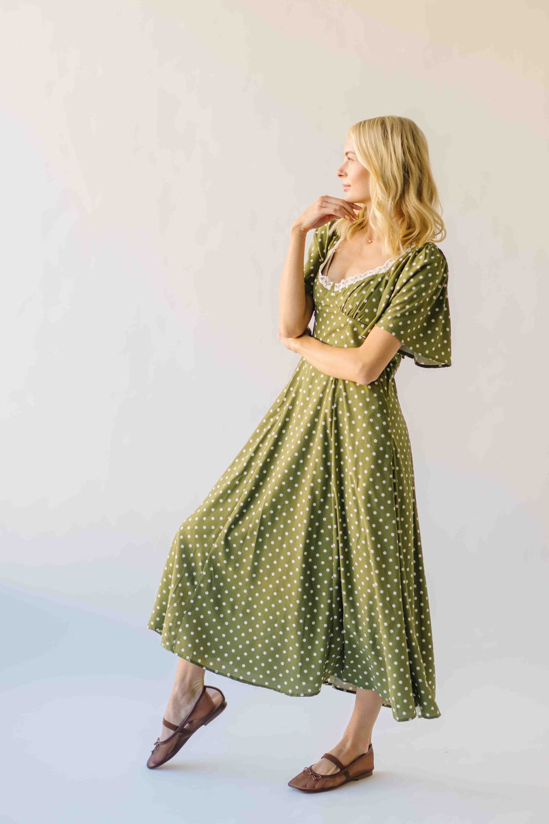 The Rodgers Flutter Sleeve Midi Dress in Olive