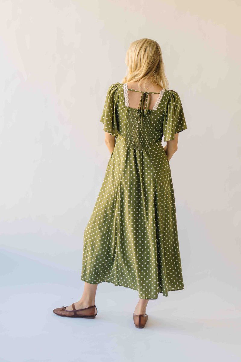 The Rodgers Flutter Sleeve Midi Dress in Olive