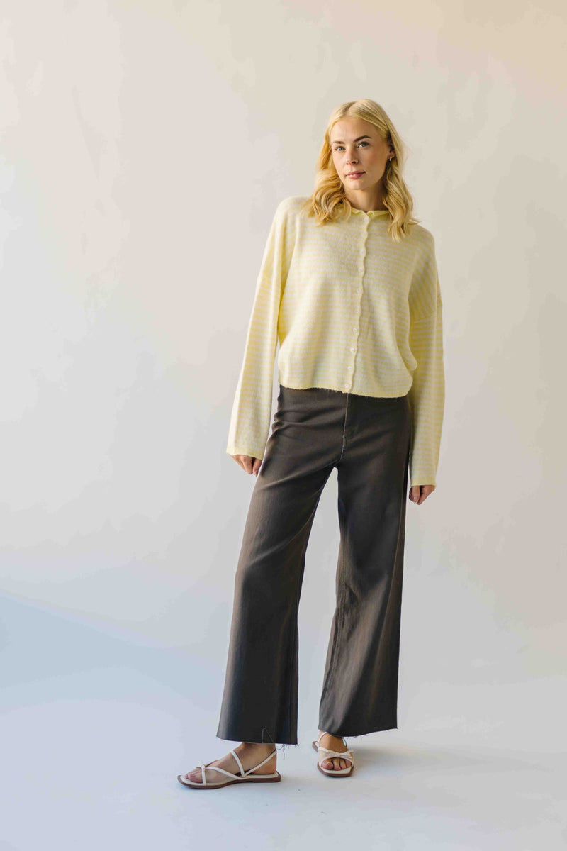 The Riggs Button-Down Sweater in Ivory + Butter Mini Stripe