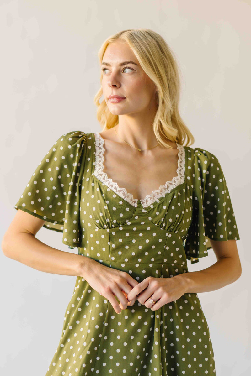 The Rodgers Flutter Sleeve Midi Dress in Olive