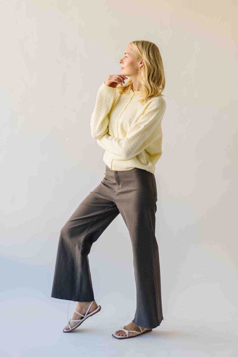 The Riggs Button-Down Sweater in Ivory + Butter Mini Stripe