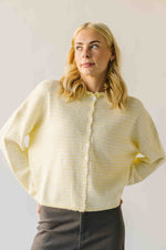 The Riggs Button-Down Sweater in Ivory + Butter Mini Stripe