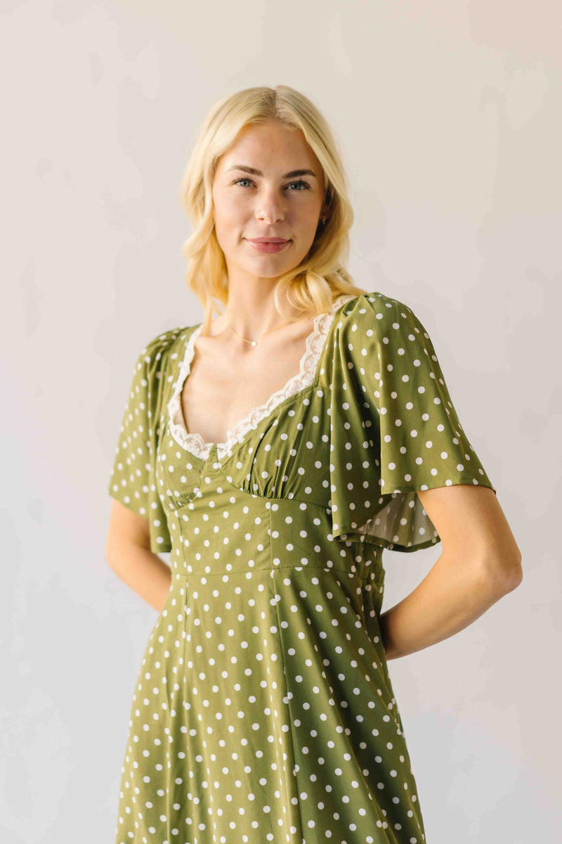 The Rodgers Flutter Sleeve Midi Dress in Olive