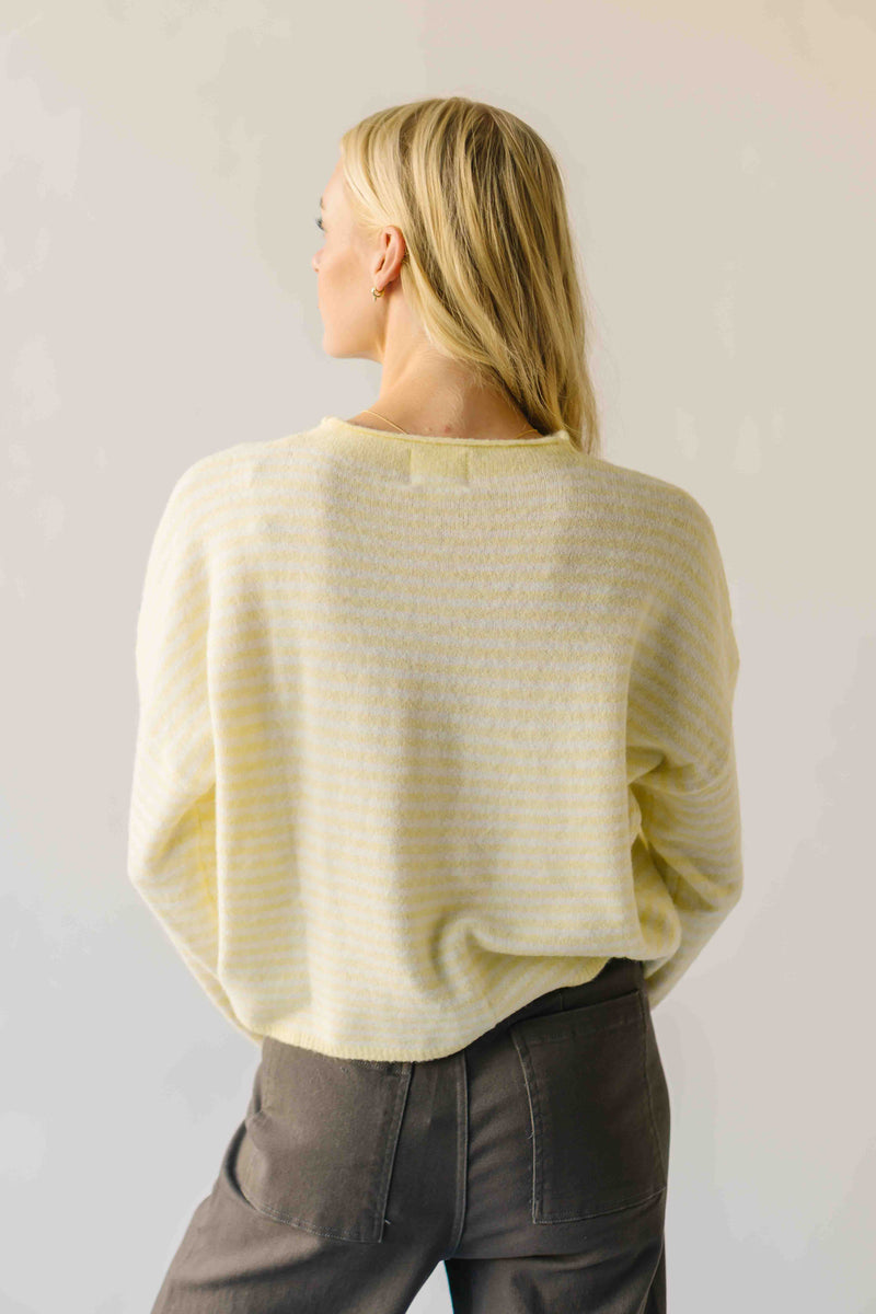 The Riggs Button-Down Sweater in Ivory + Butter Mini Stripe