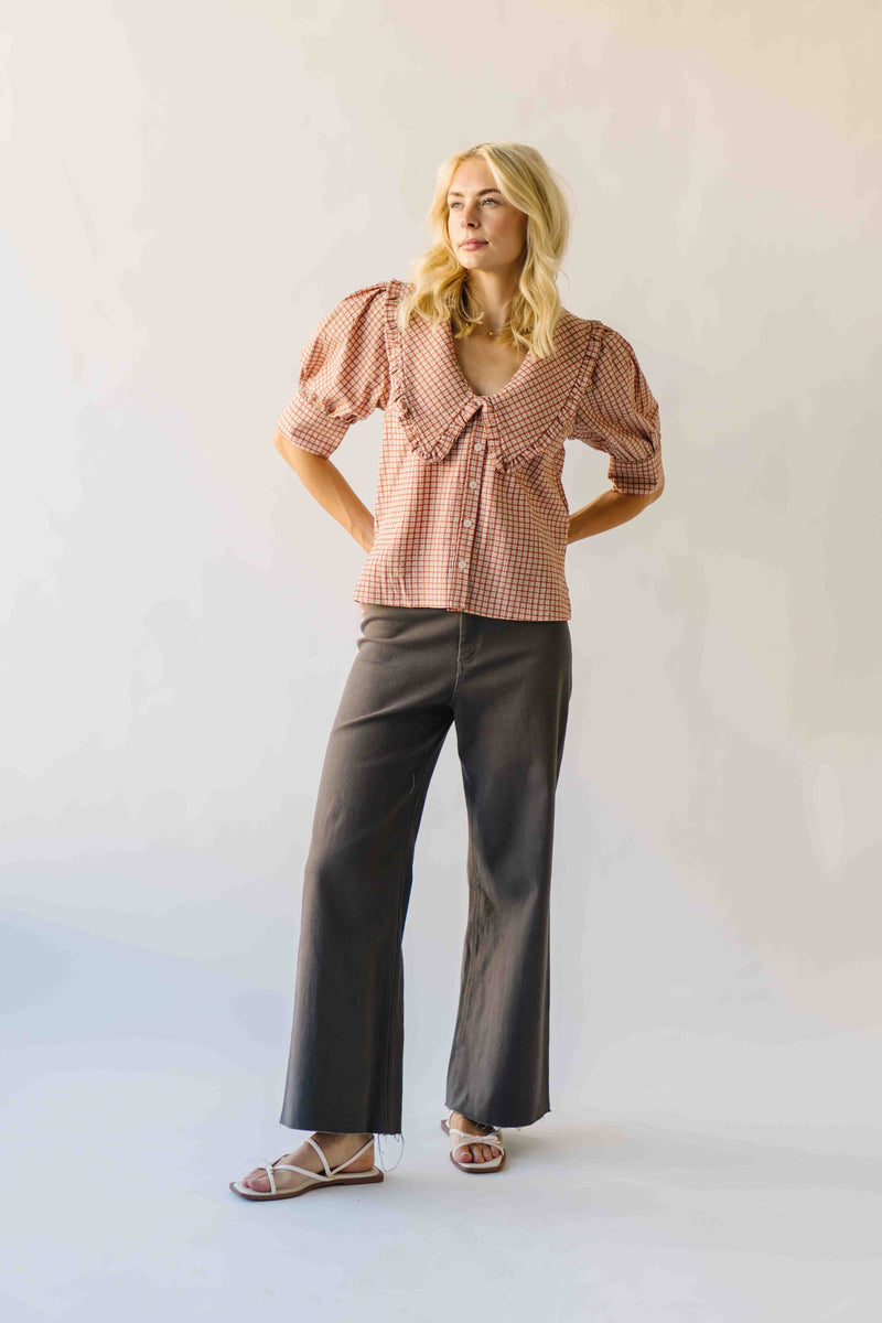The Bowie Collared Blouse in Grapefruit Plaid