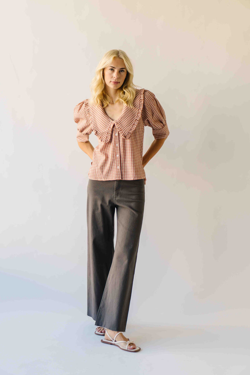 The Bowie Collared Blouse in Grapefruit Plaid