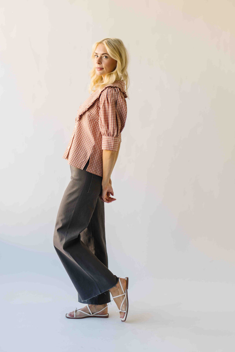 The Bowie Collared Blouse in Grapefruit Plaid