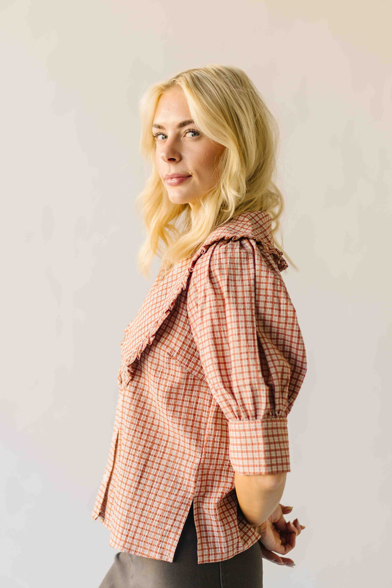 The Bowie Collared Blouse in Grapefruit Plaid