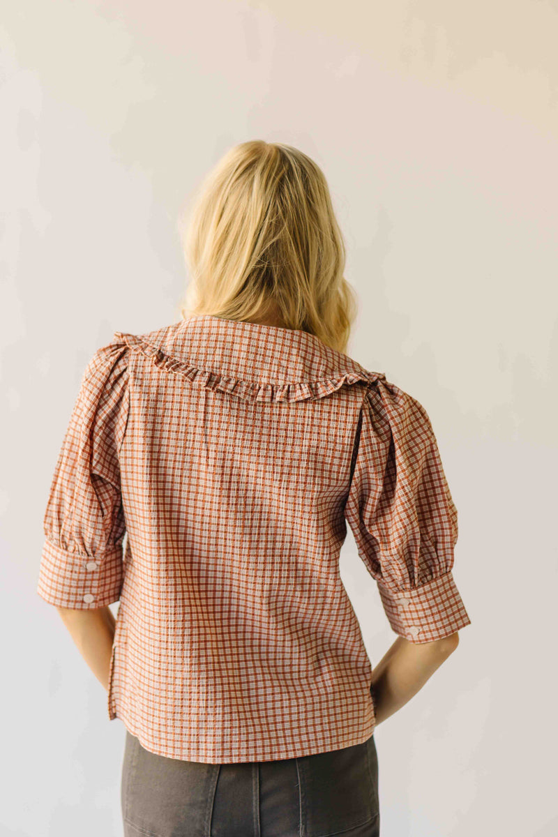 The Bowie Collared Blouse in Grapefruit Plaid