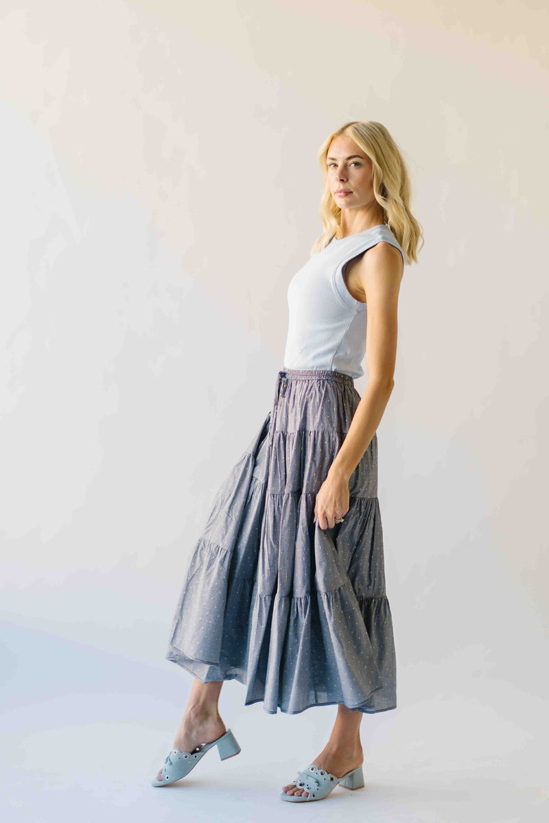 The Morriston Tiered Midi Skirt in Black Multi
