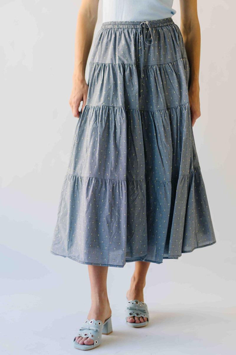 The Morriston Tiered Midi Skirt in Black Multi