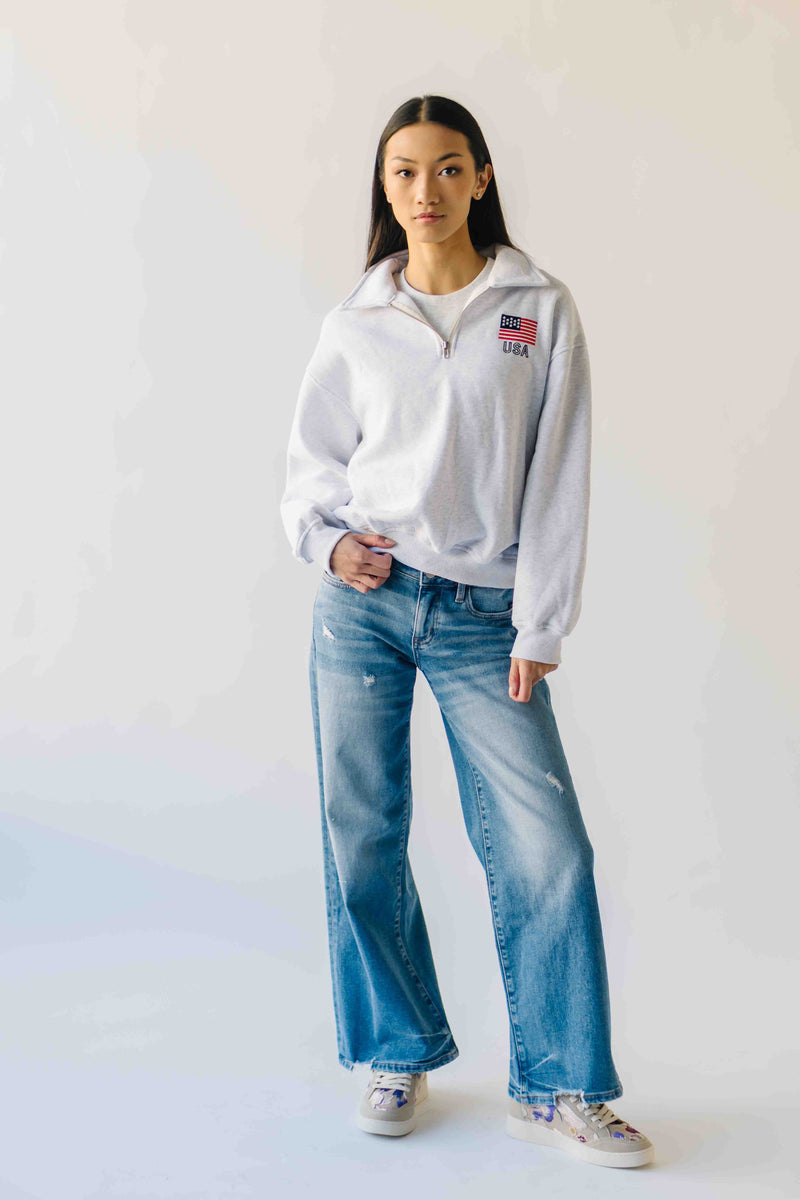 The USA Collared Quarter Zip Pullover in Grey