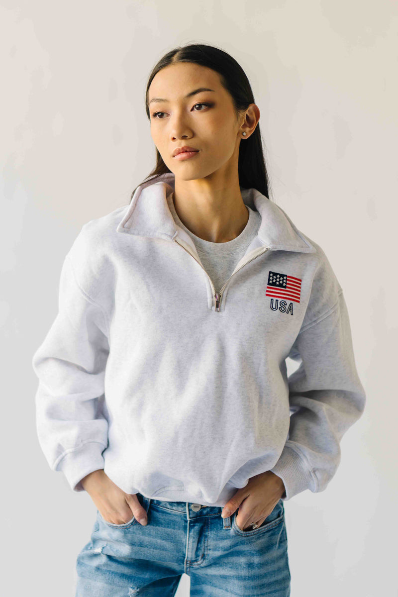 The USA Collared Quarter Zip Pullover in Grey