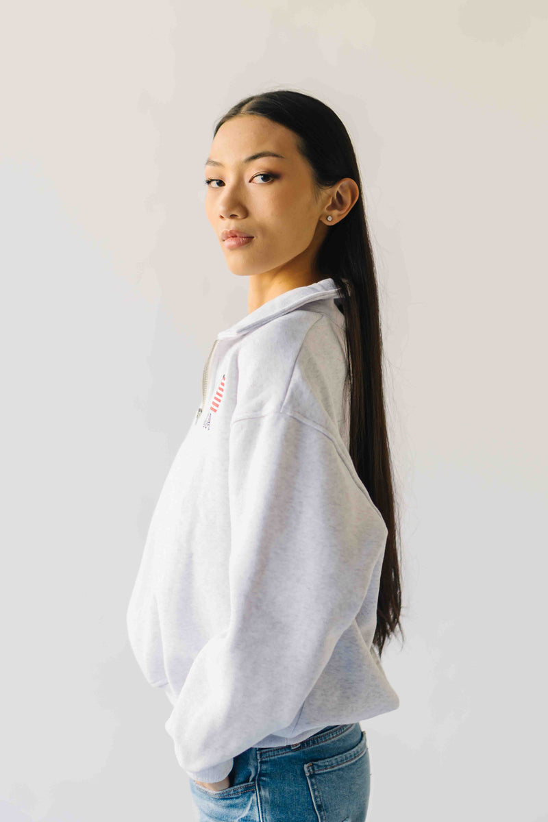 The USA Collared Quarter Zip Pullover in Grey