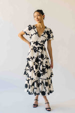The Jensen Floral Embroidered Midi Dress in Ivory + Black