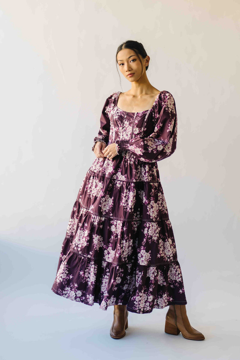 The Marium Tiered Floral Midi Dress in Red