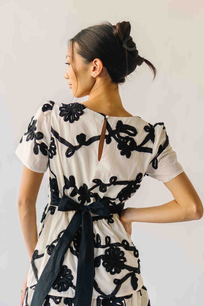 The Jensen Floral Embroidered Midi Dress in Ivory + Black