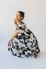 The Jensen Floral Embroidered Midi Dress in Ivory + Black