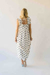 The Kimmy Ruffle Detail Midi Dress in Ivory + Black Dot