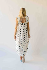 The Kimmy Ruffle Detail Midi Dress in Ivory + Black Dot