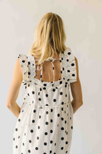 The Kimmy Ruffle Detail Midi Dress in Ivory + Black Dot