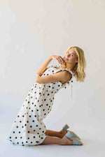 The Kimmy Ruffle Detail Midi Dress in Ivory + Black Dot