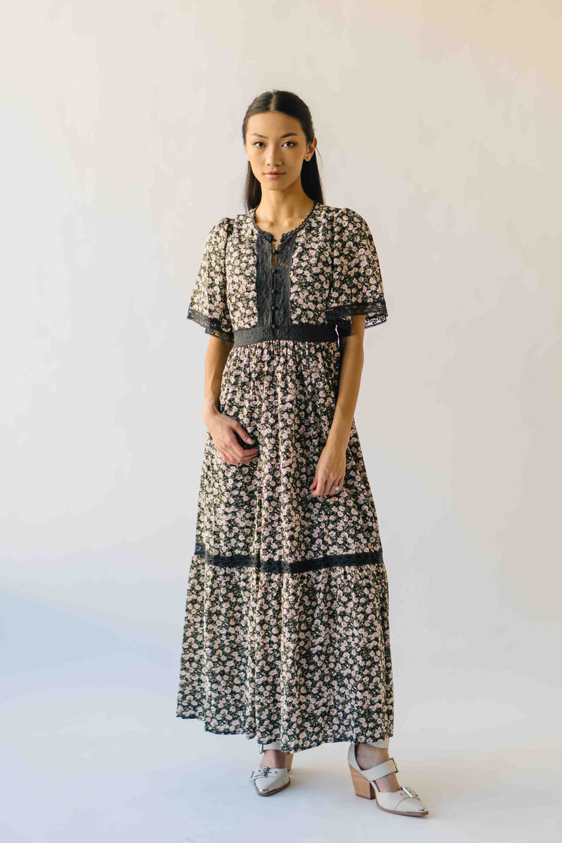 The Willett Lace Detail Maxi Dress in Midnight Rose