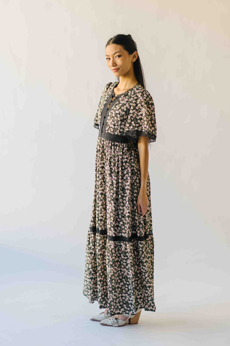 The Willett Lace Detail Maxi Dress in Midnight Rose