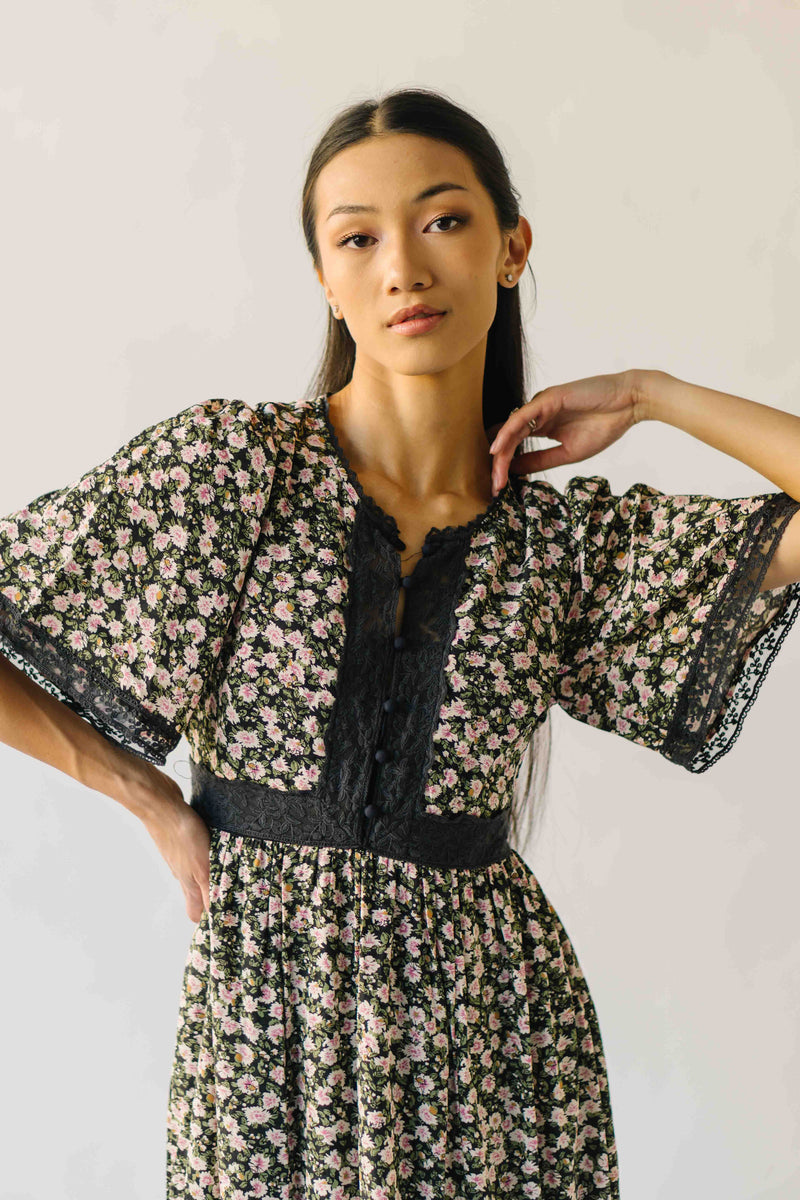The Willett Lace Detail Maxi Dress in Midnight Rose