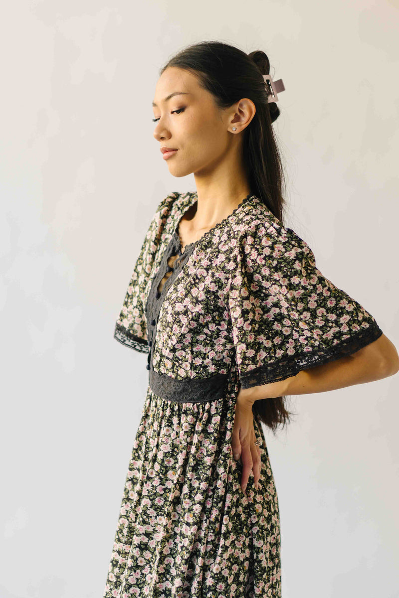 The Willett Lace Detail Maxi Dress in Midnight Rose