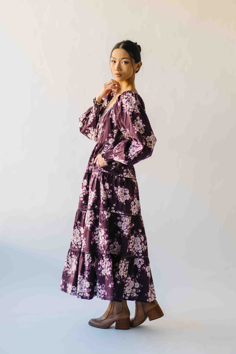 The Marium Tiered Floral Midi Dress in Red