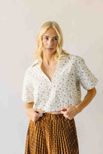 The Joplin Pocket Detail Blouse in White + Blue Floral