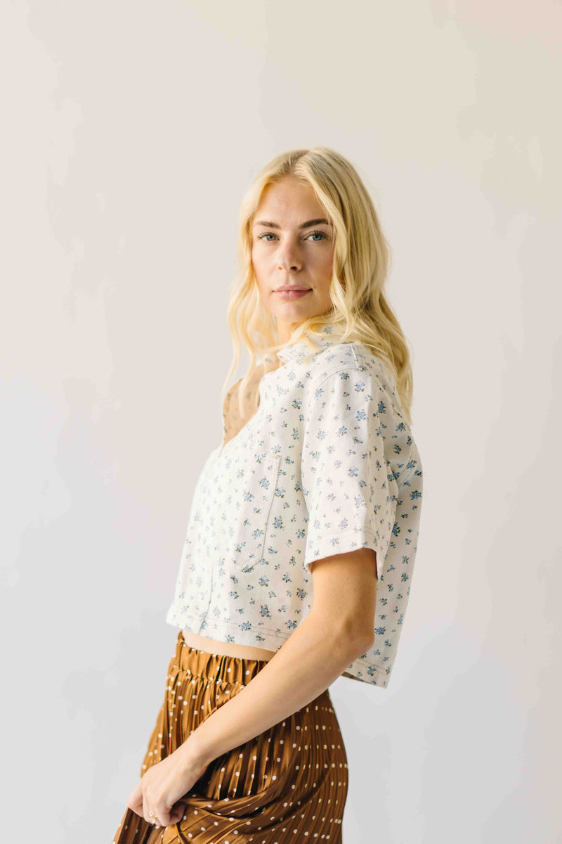 The Joplin Pocket Detail Blouse in White + Blue Floral